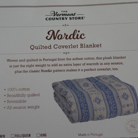 The Vermont Country Store Blue Nordic Twin Coverlet Blanket Cotton Quilted - Picture 8 of 10